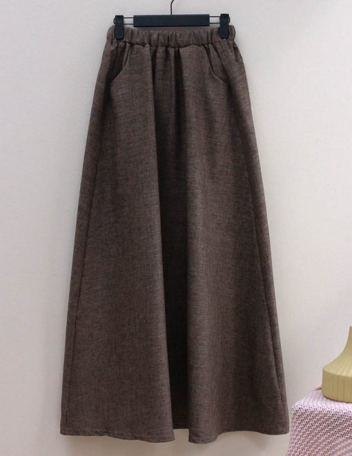 Cotton Linen Skirt in Brown